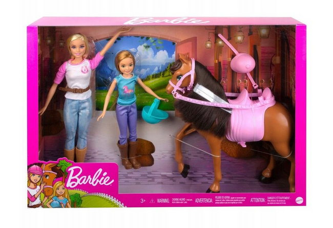 Lalka Barbie Dżokejka z Koniem - Zestaw 2 Lalki + Koń
