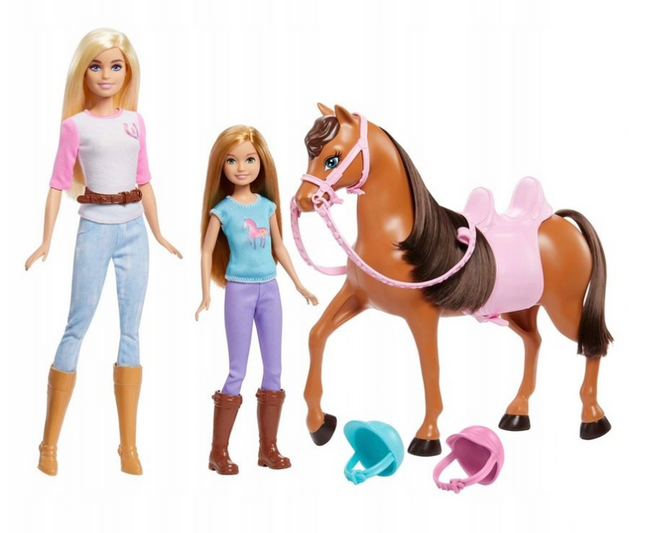 Lalka Barbie Dżokejka z Koniem - Zestaw 2 Lalki + Koń